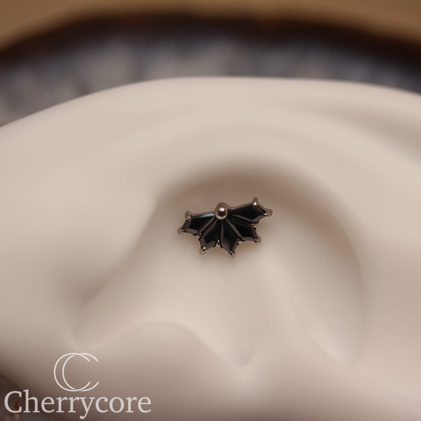 Kite Fan- Titanium-Black CZ- Threaded attachment