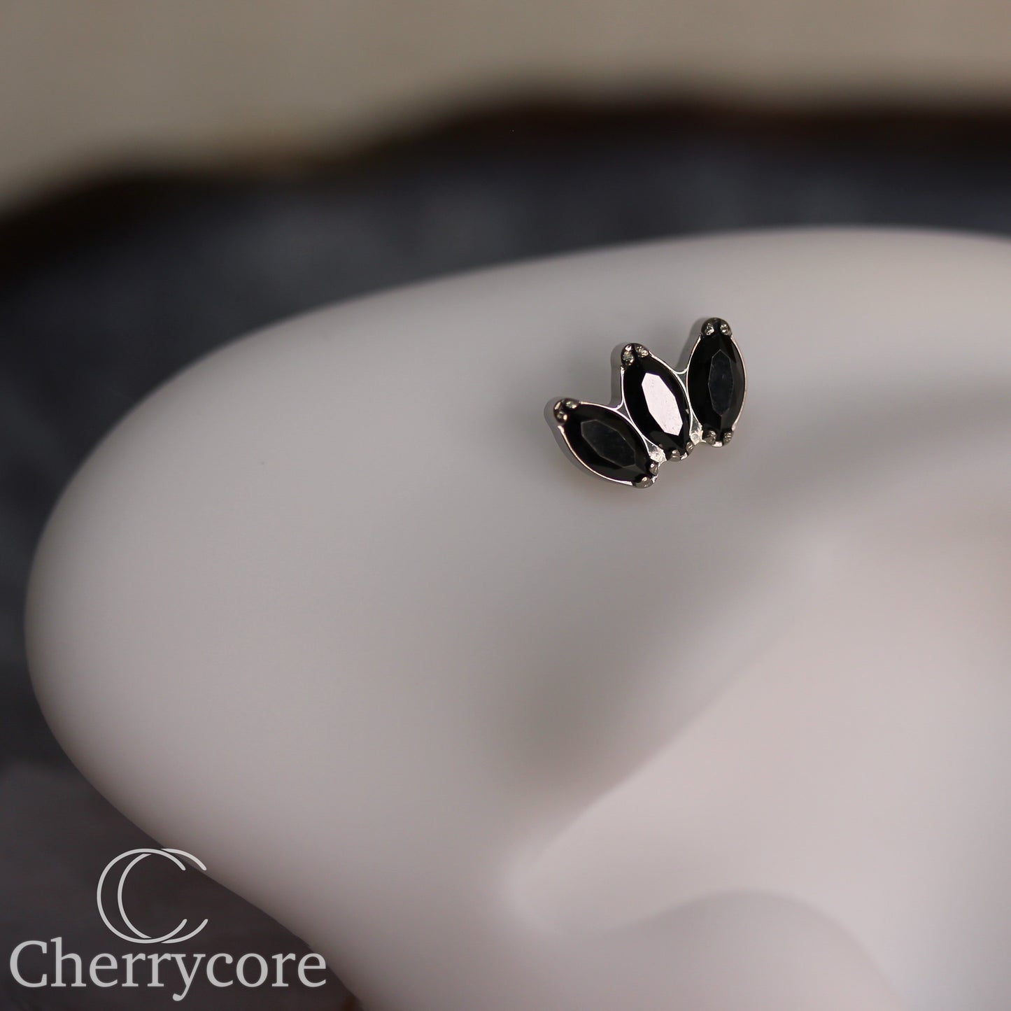 Mini Marquise Fan -Black CZ  - Titanium Threaded Attachment