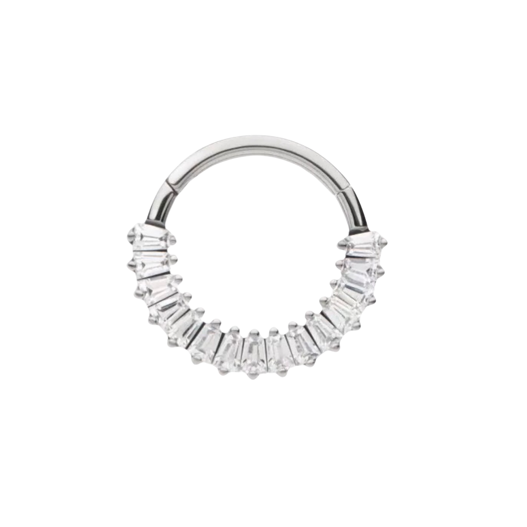 Titanium Prong Set Baguette Gem Hinge Ring
