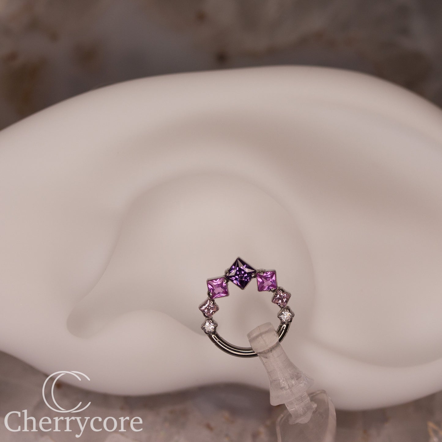 Titanium Pink & Purple Ombre Princess Cut Gem Hinge Ring