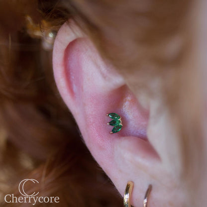 3 Gem Marquise Fan Threadless Attachment - Emerald CZ