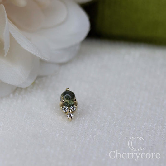 Betsy- Genuine Moss Agate- Threadless attachment
