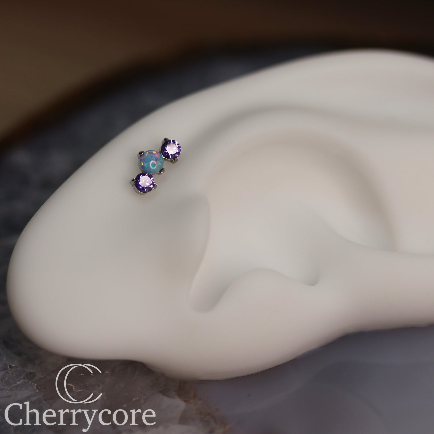 Prong Set Amethyst CZ & Lilac Opal Mini Arc -  Titanium Threaded attachment