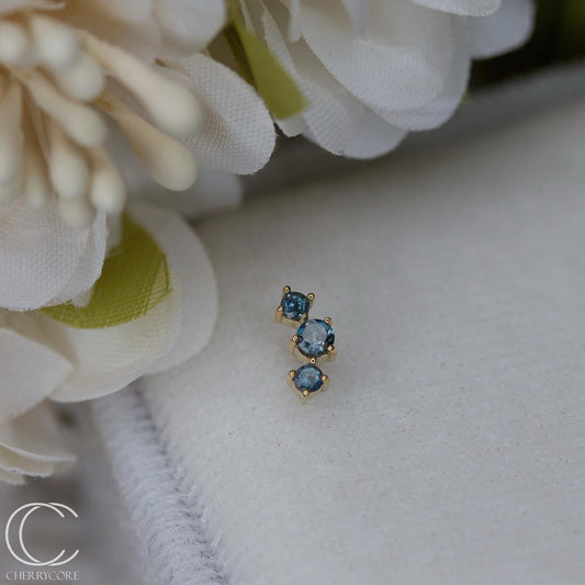 Three Sisters- London Blue Topaz- 14k Yellow gold- Threadless Attachment
