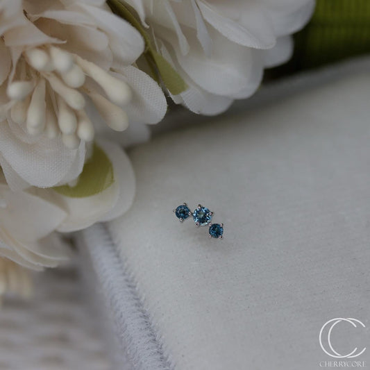 Three Sisters- London Blue Topaz- 14k White gold- Threadless Attachment