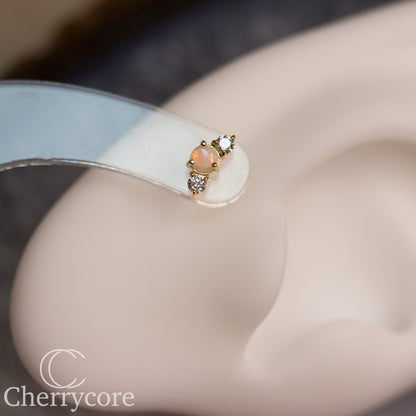 Croissant -Genuine Australian Opal and  white Diamond- Threadless attachment