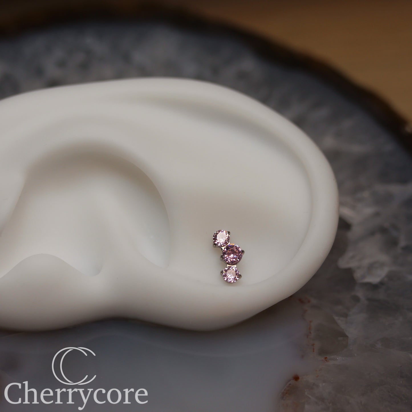 Prong Set Pink Cz Mini Arc -  Titanium Threaded attachment