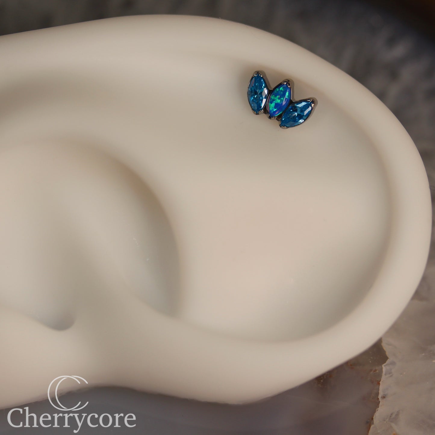 Mini Marquise Fan -Aqua CZ & Capri Opal - Titanium Threaded Attachment