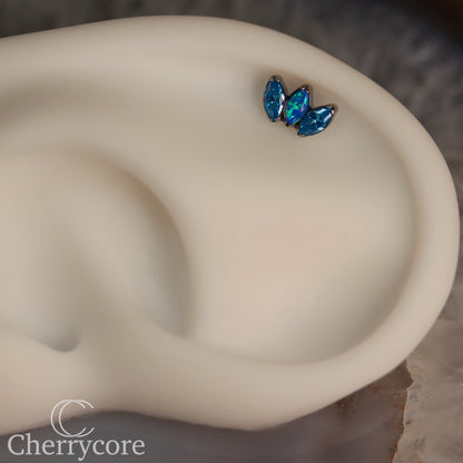 Mini Marquise Fan -Aqua CZ & Capri Opal - Titanium Threaded Attachment