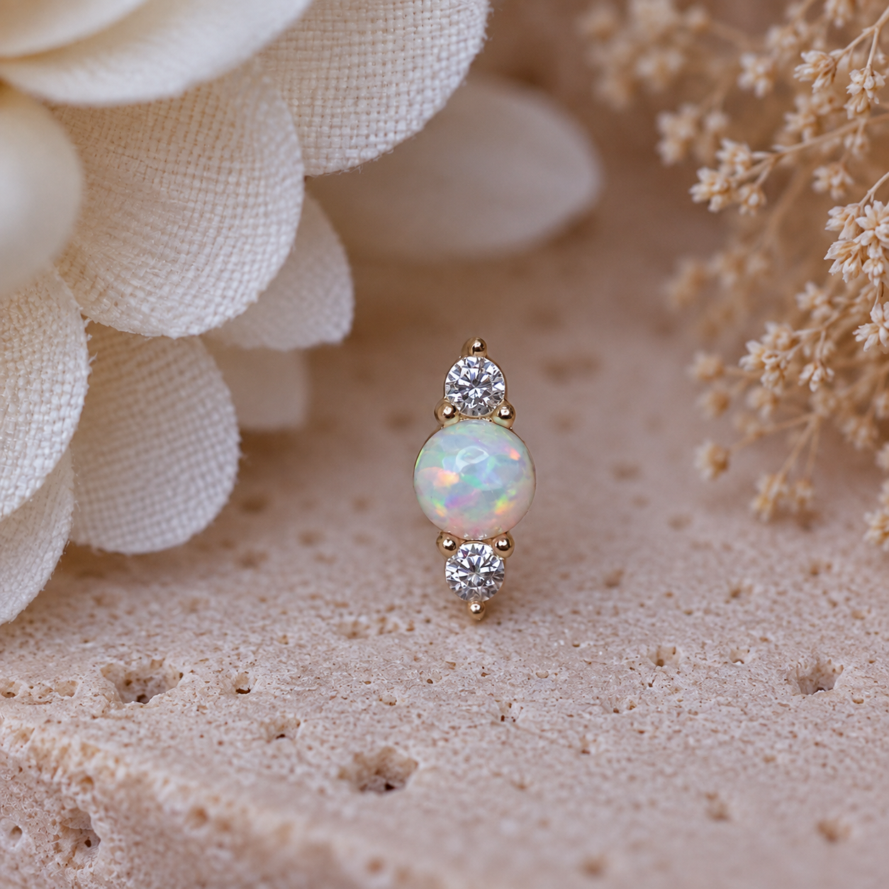 Juliet- 14k Yellow Gold- Opal & CZ- Threadless Attachment