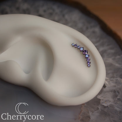 Prong Set Amethyst CZ 9 Gem Arc- Threaded attachment