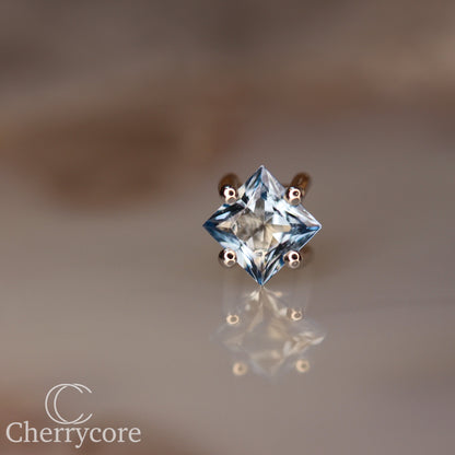 14k Princess Cut Genuine  Aquamarine ( on Axis)- Threaded Attachment