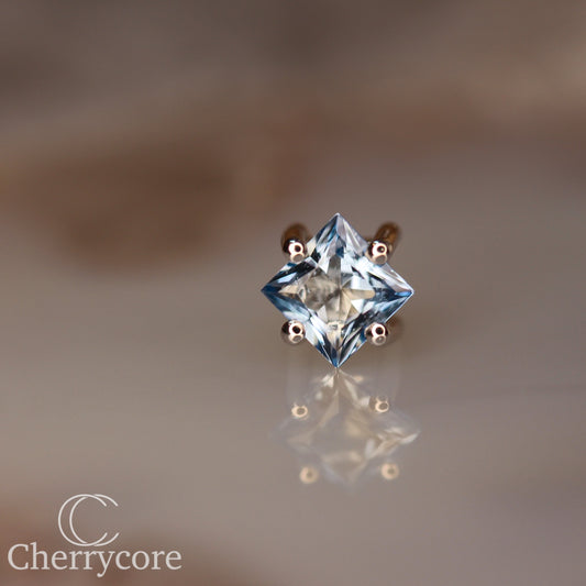 14k Princess Cut Genuine  Aquamarine ( on Axis)- Threaded Attachment