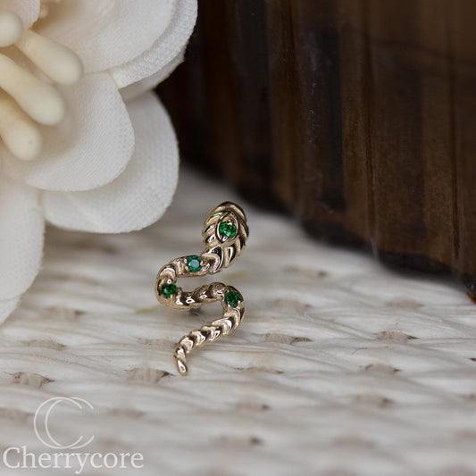 Emerald Viper- 14k Solid Gold- Threadless attachment