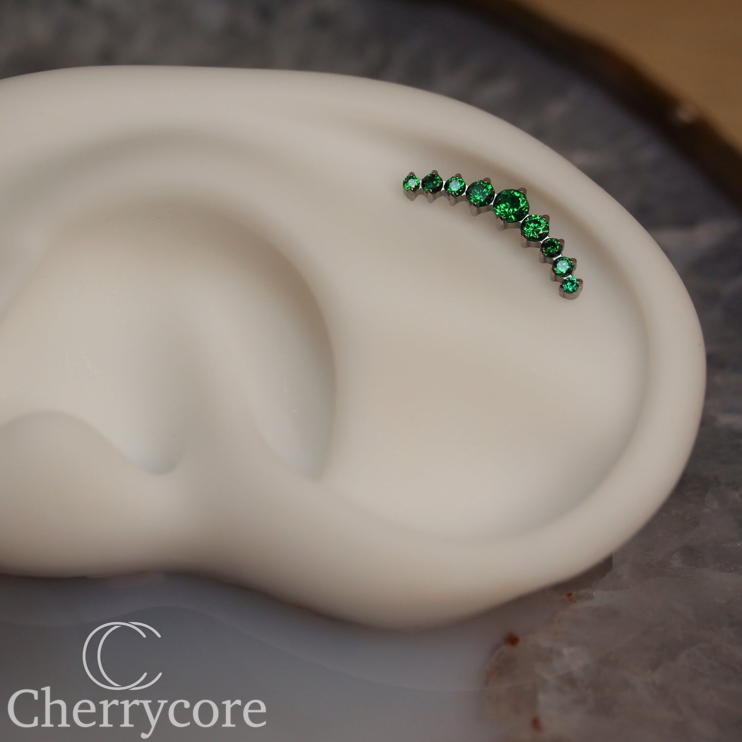 Prong Set Emerald CZ 9 Gem Arc- Threaded attachment