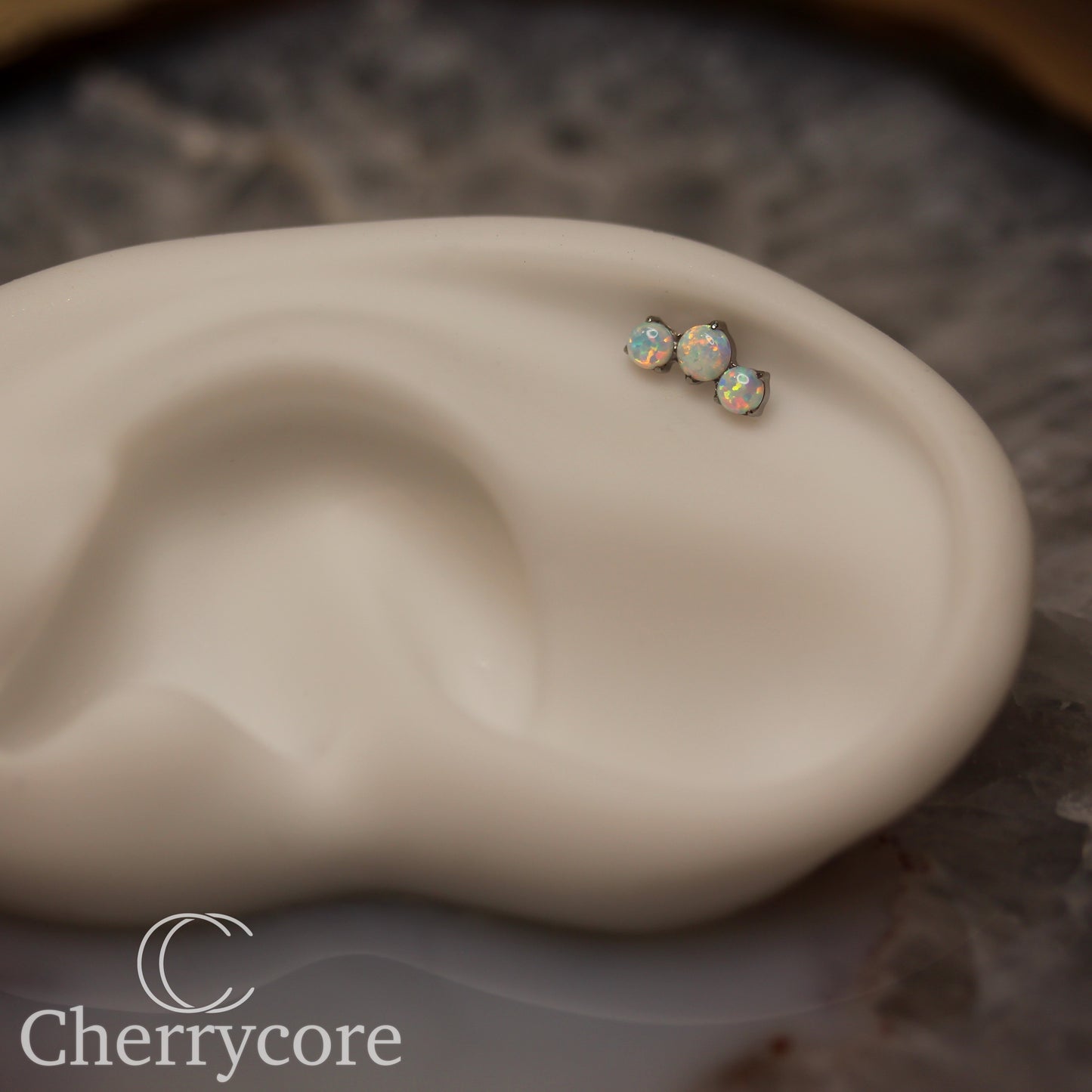 Prong Set White Opal Mini Arc -  Titanium Threaded attachment