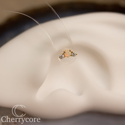 Croissant -Genuine Australian Opal and  white Diamond- Threadless attachment