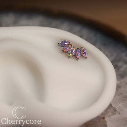Lilac Opal & Aurora Borealis CZ 5 Gem Marquise Fan- Titanium Threaded attachment