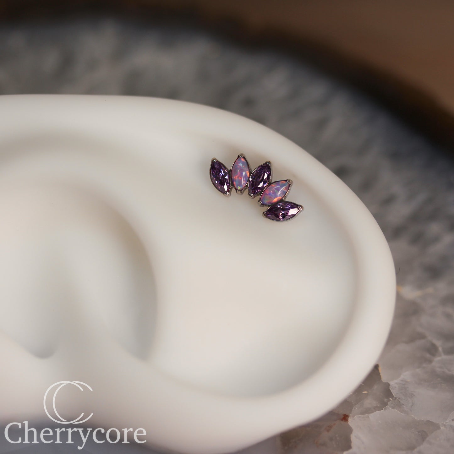 Lilac Opal & Amethyst CZ 5 Gem Marquise Fan- Titanium Threaded attachment