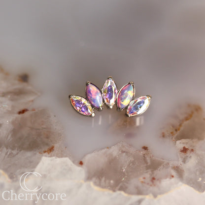 Lilac Opal & Aurora Borealis CZ 5 Gem Marquise Fan- Titanium Threaded attachment