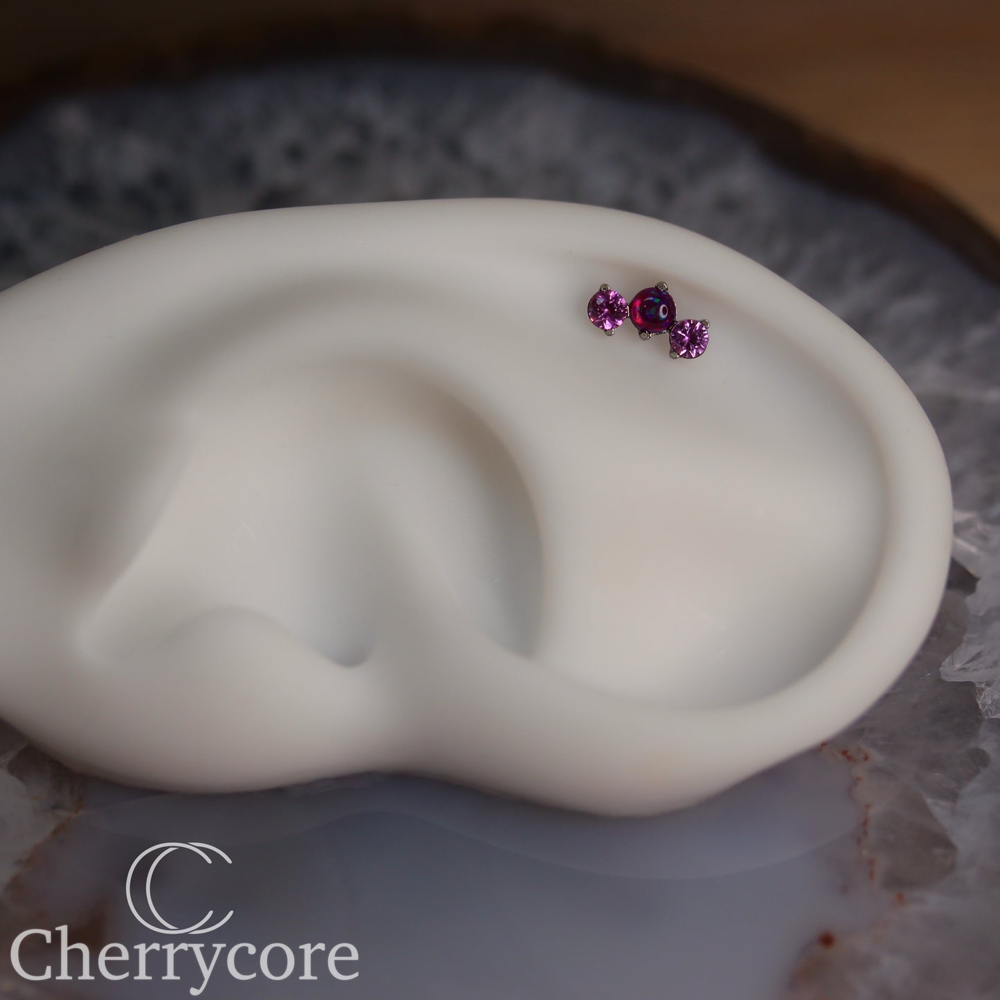 Prong Set Rose CZ & Purple Opal Mini Arc -  Titanium Threaded attachment