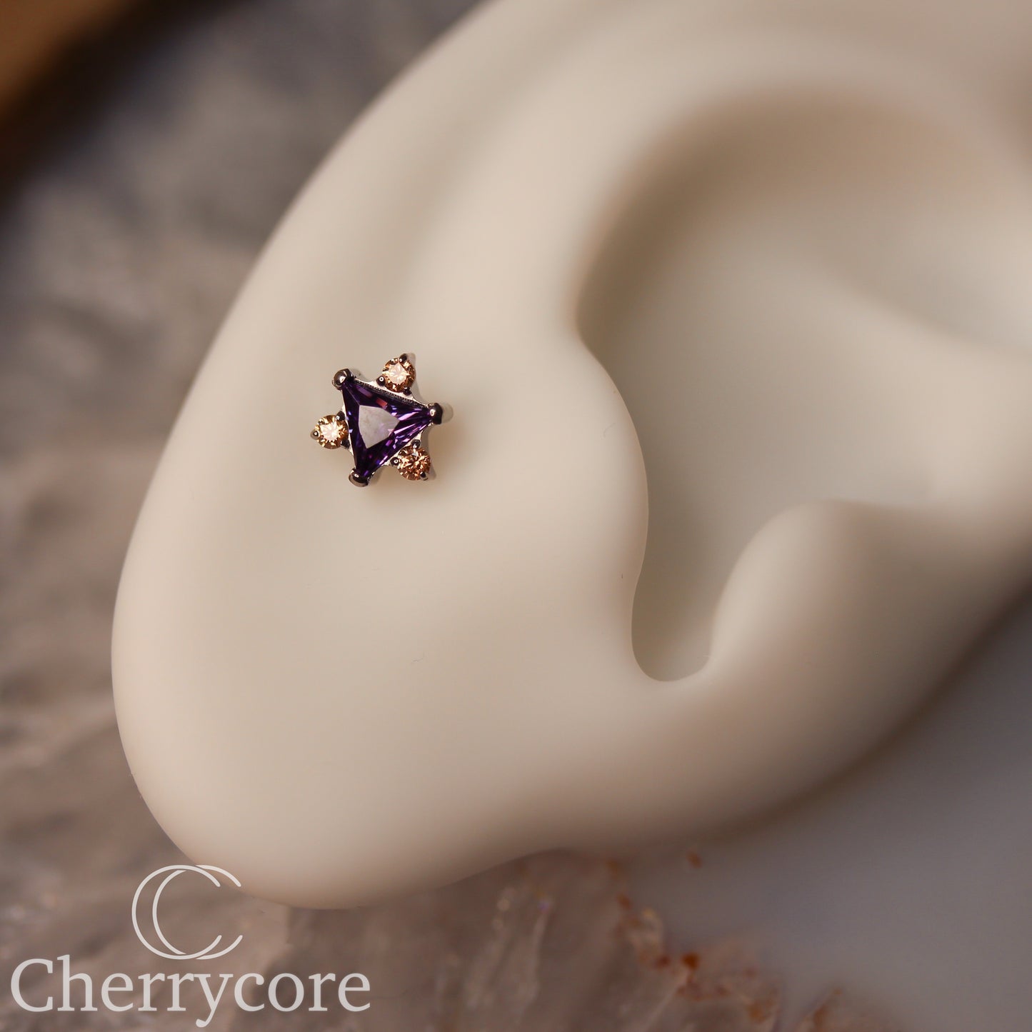 Northern Star - Amethyst & Champagne CZ- Titanium Threaded attachment