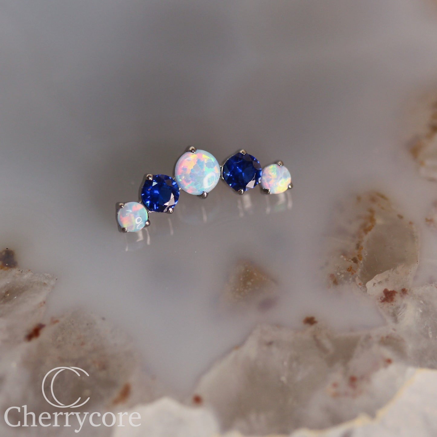 Prong Set Sky Blue Opal and Sapphire Arc- Titanium - Threaded attachment