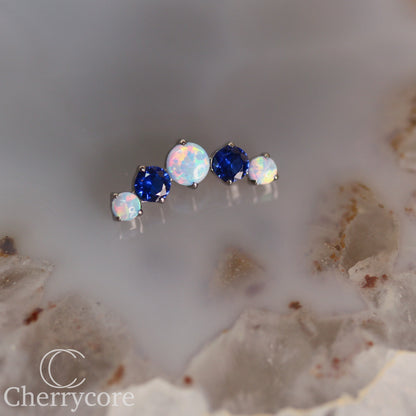 Prong Set Sky Blue Opal and Sapphire Arc- Titanium - Threaded attachment