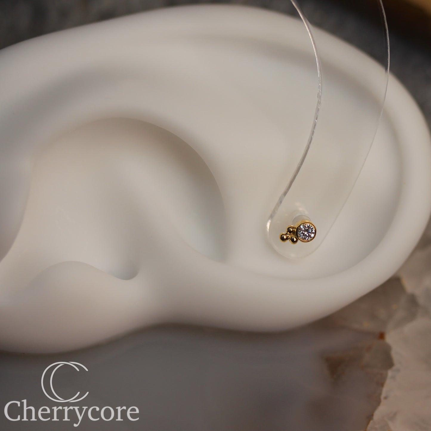 Lab Diamond Bezel Tribead Duo- 14k Yellow Gold- Threadless Attachment
