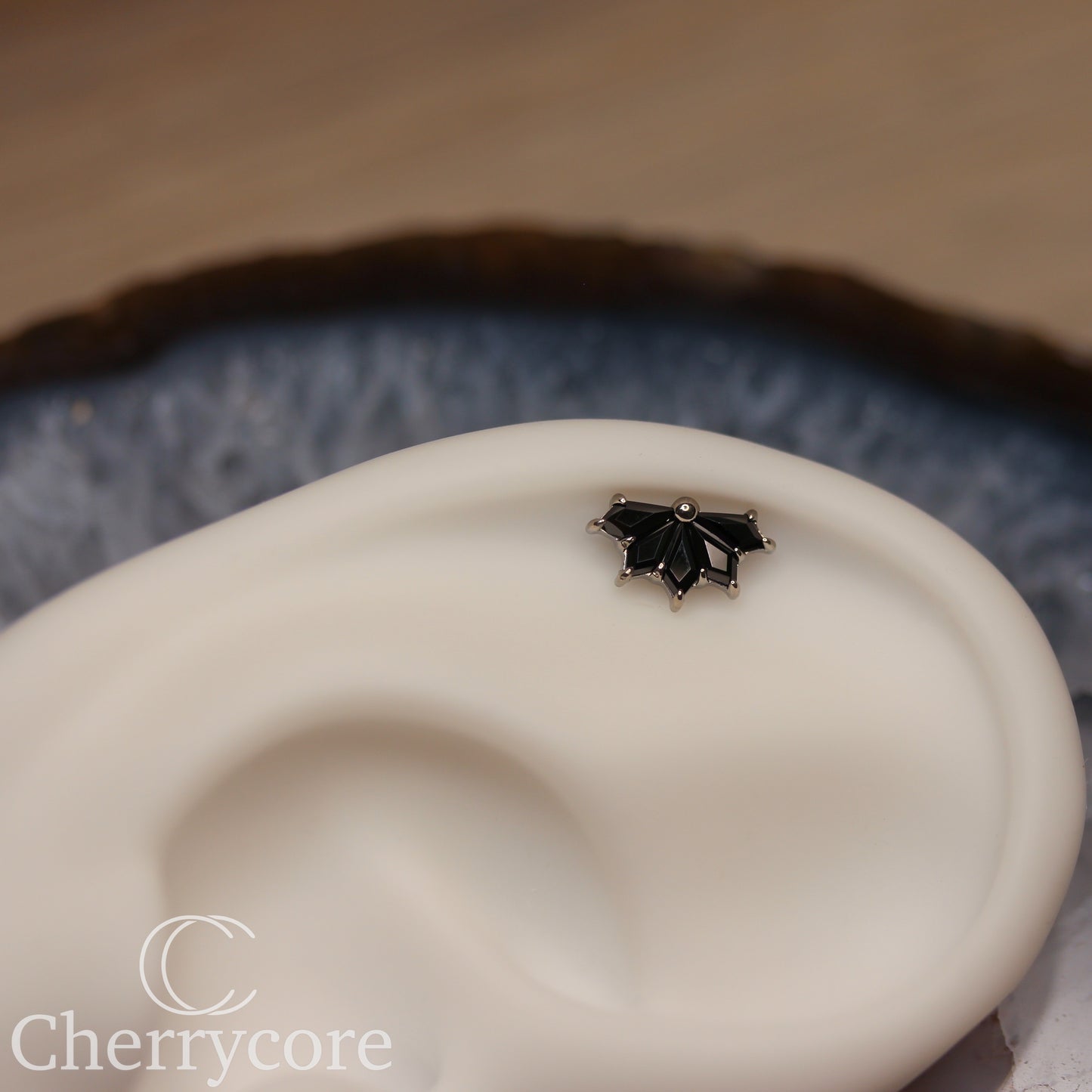 Kite Fan- Titanium-Black CZ- Threaded attachment