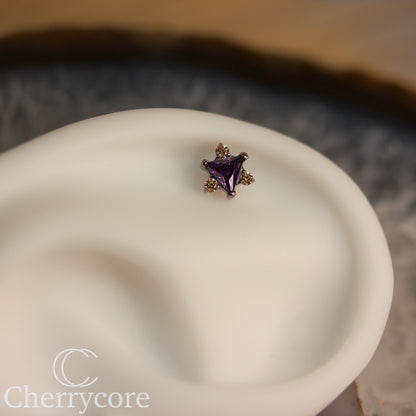 Northern Star - Amethyst & Champagne CZ- Titanium Threaded attachment