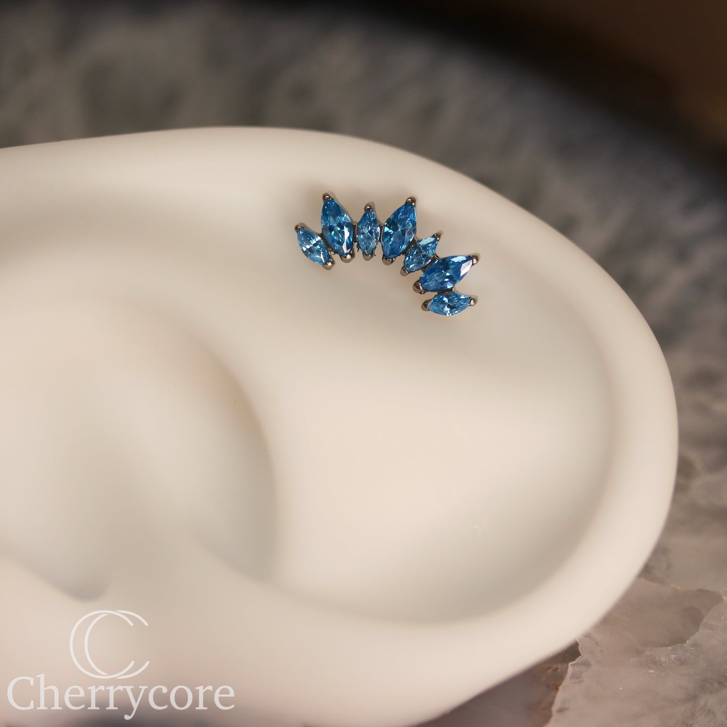 Alternating Marquise Arc -Aqua CZ- Threaded attachment