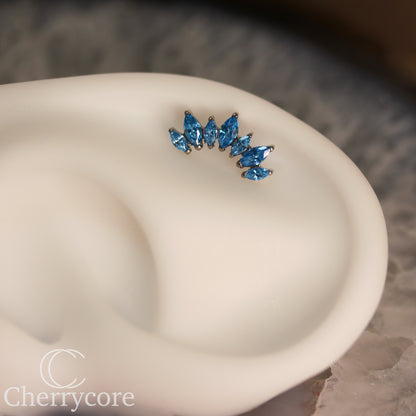 Alternating Marquise Arc -Aqua CZ- Threaded attachment