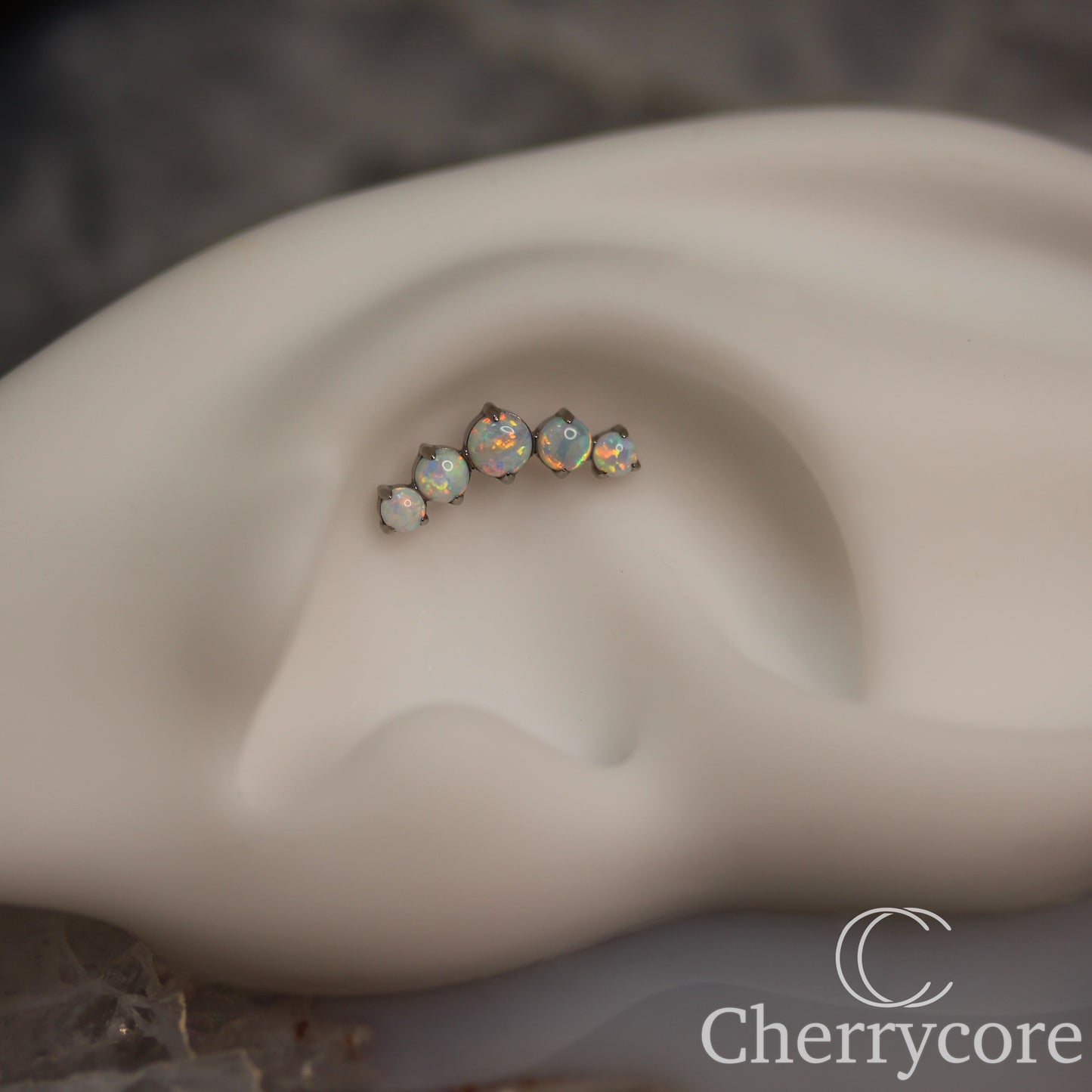 Prong Set White Opal Arc-  Titanium Threaded attachment