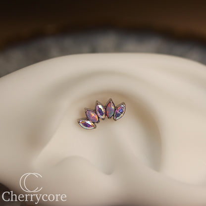 Lilac Opal & Aurora Borealis CZ 5 Gem Marquise Fan- Titanium Threaded attachment