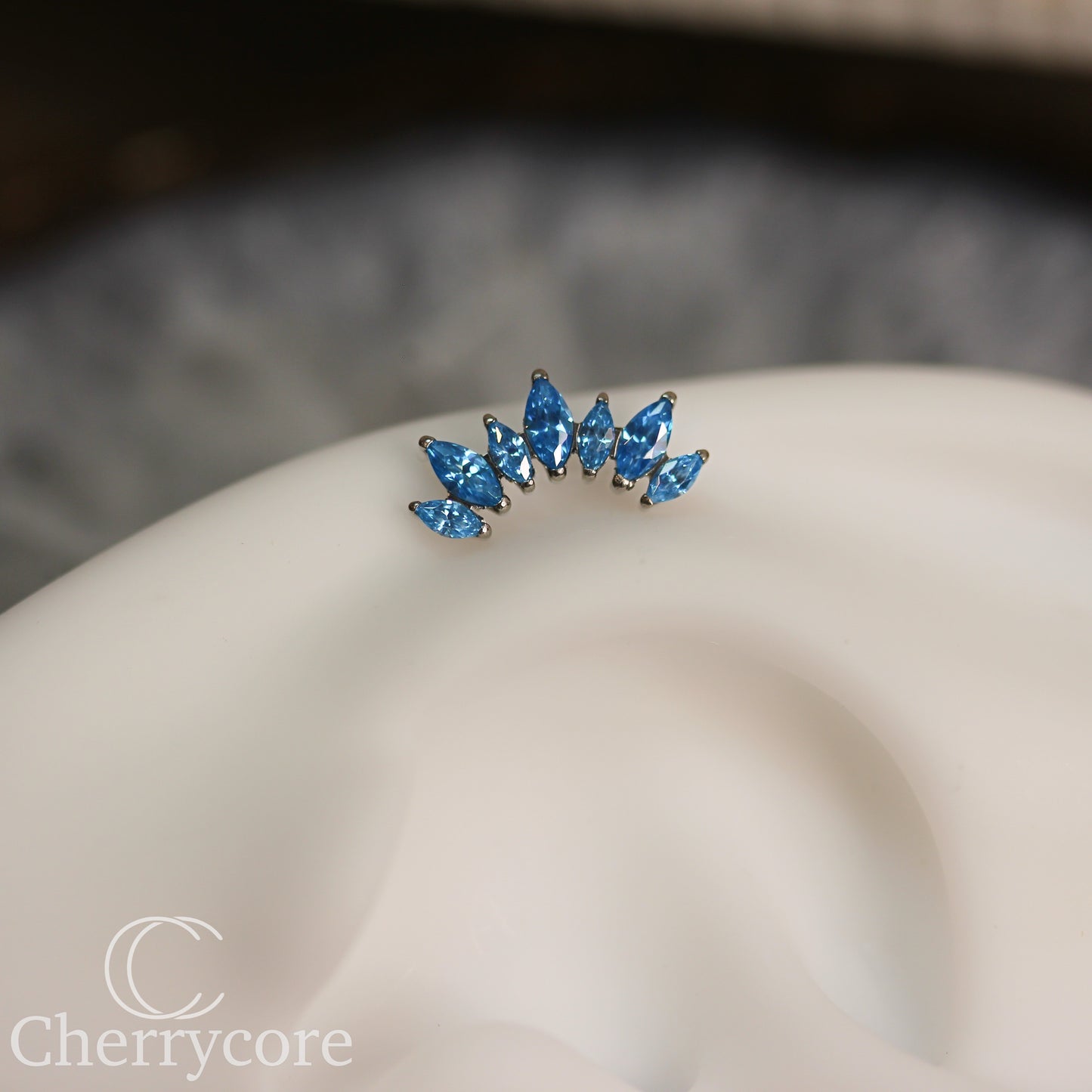 Alternating Marquise Arc -Aqua CZ- Threaded attachment