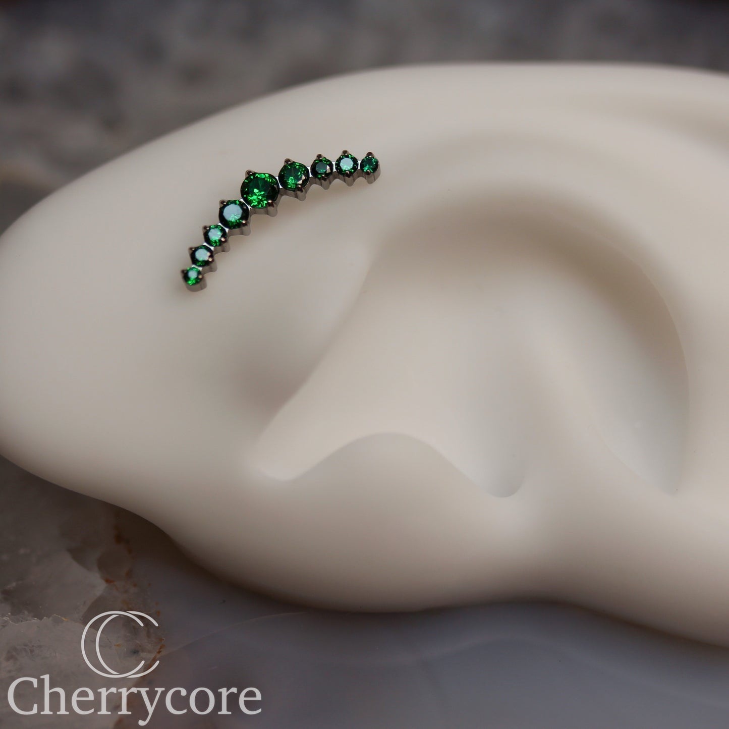 Prong Set Emerald CZ 9 Gem Arc- Threaded attachment