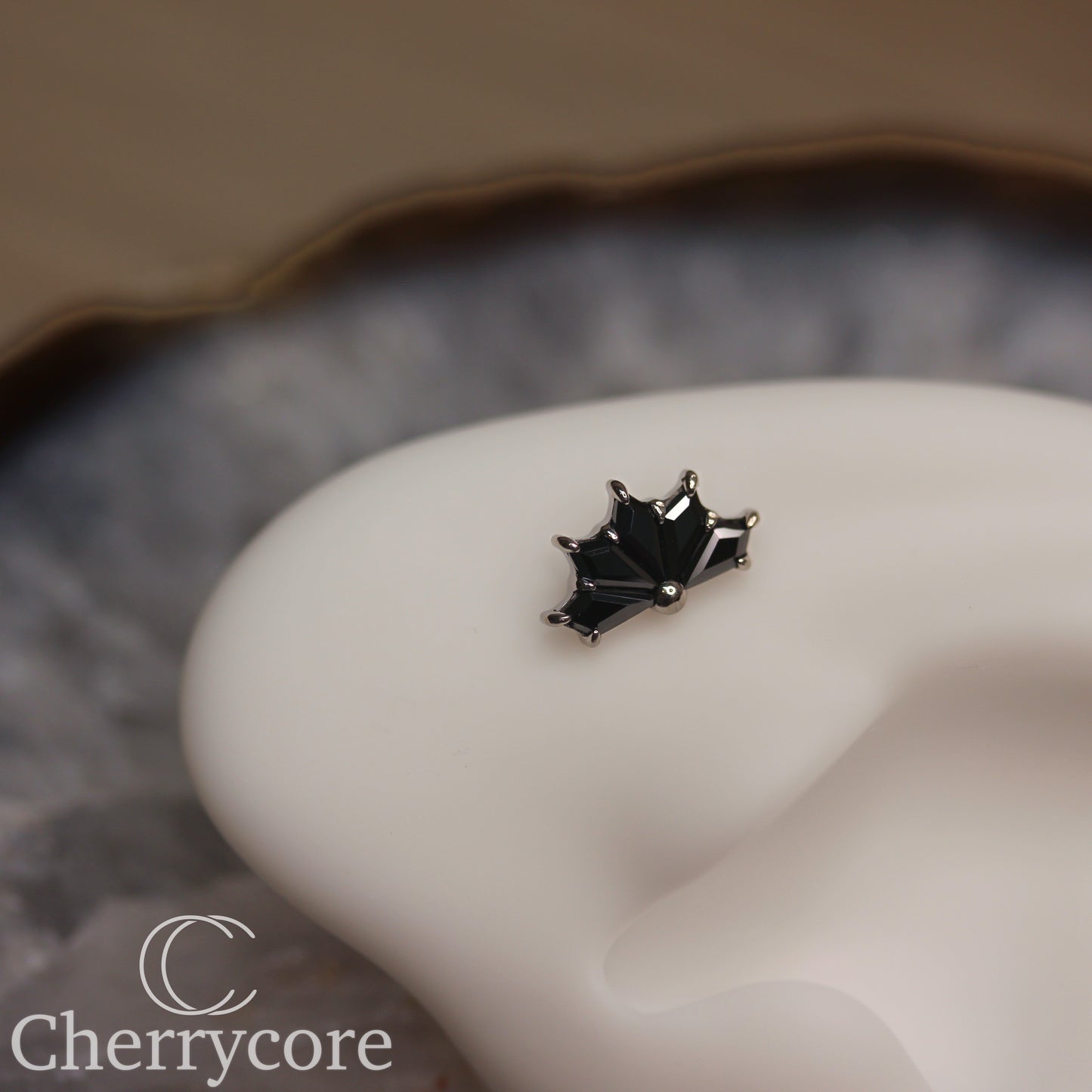 Kite Fan- Titanium-Black CZ- Threaded attachment