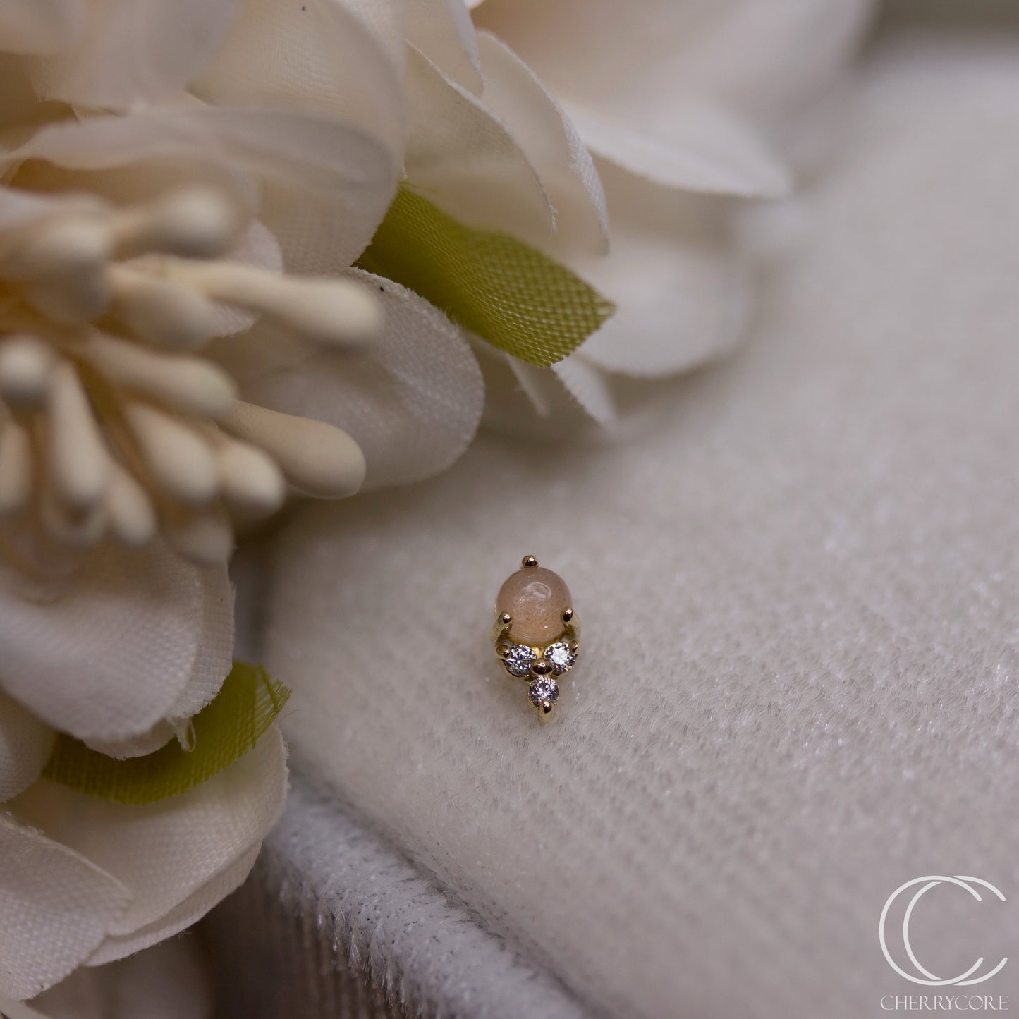 Betsy- Genuine Peach Moonstone- Threadless attachment