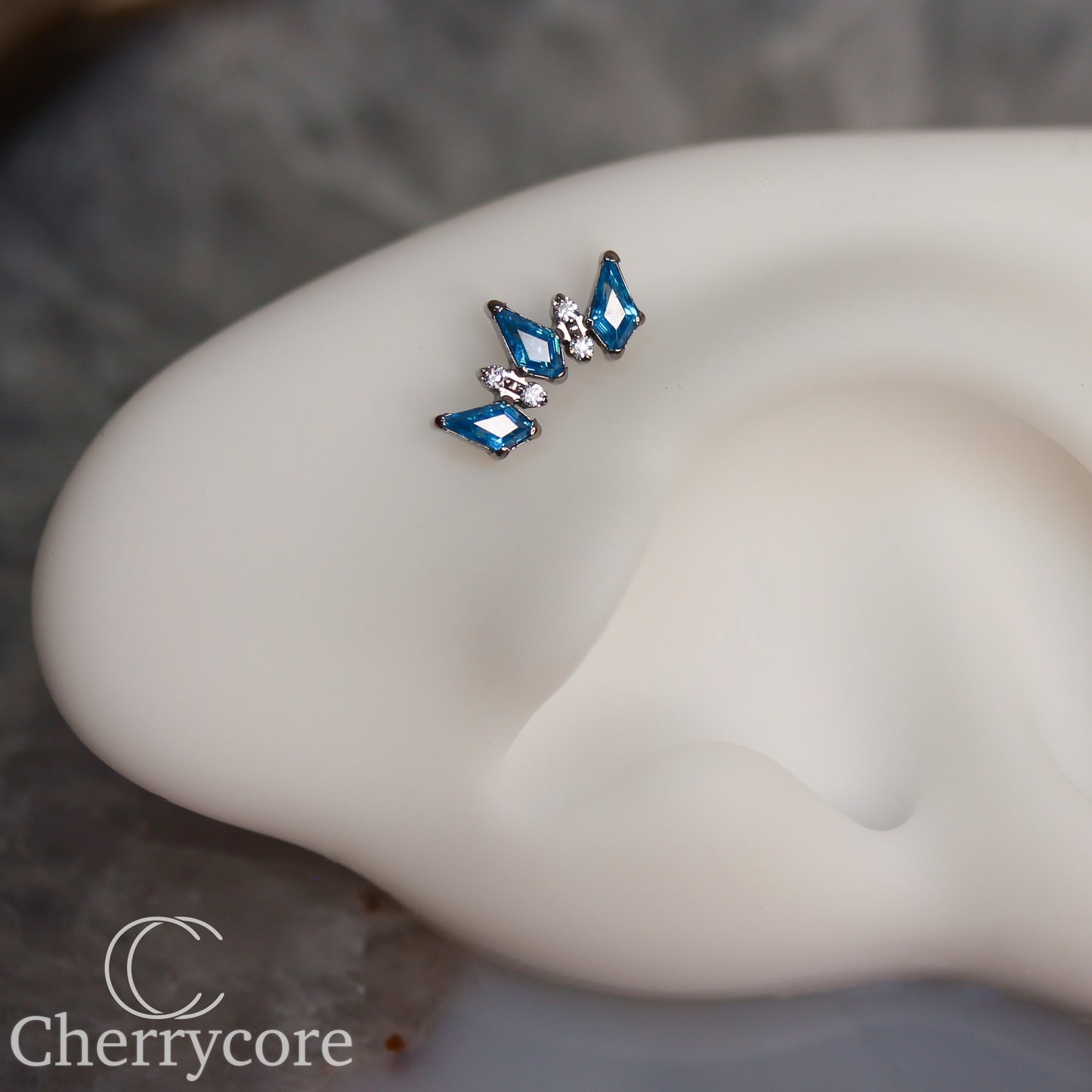 Empress Arc- Aqua & CZ- Threaded attachment