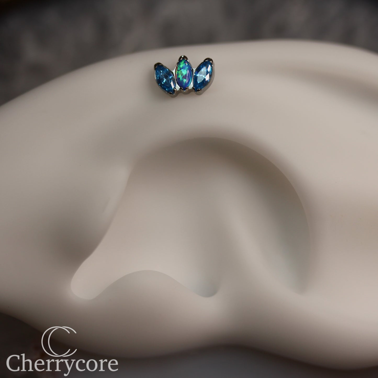 Mini Marquise Fan -Aqua CZ & Capri Opal - Titanium Threaded Attachment