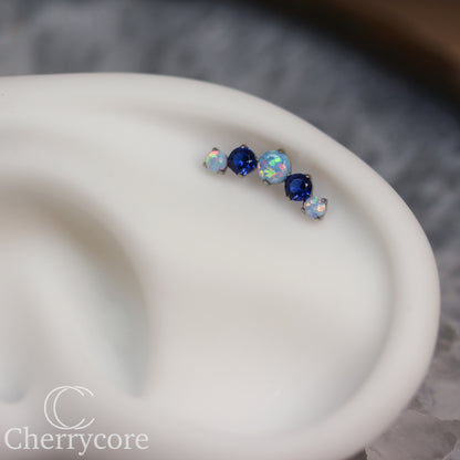 Prong Set Sky Blue Opal and Sapphire Arc- Titanium - Threaded attachment