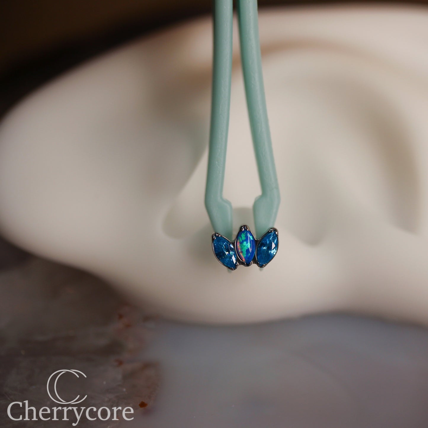 Mini Marquise Fan -Aqua CZ & Capri Opal - Titanium Threaded Attachment