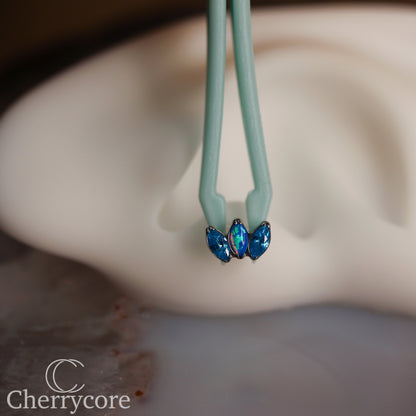 Mini Marquise Fan -Aqua CZ & Capri Opal - Titanium Threaded Attachment