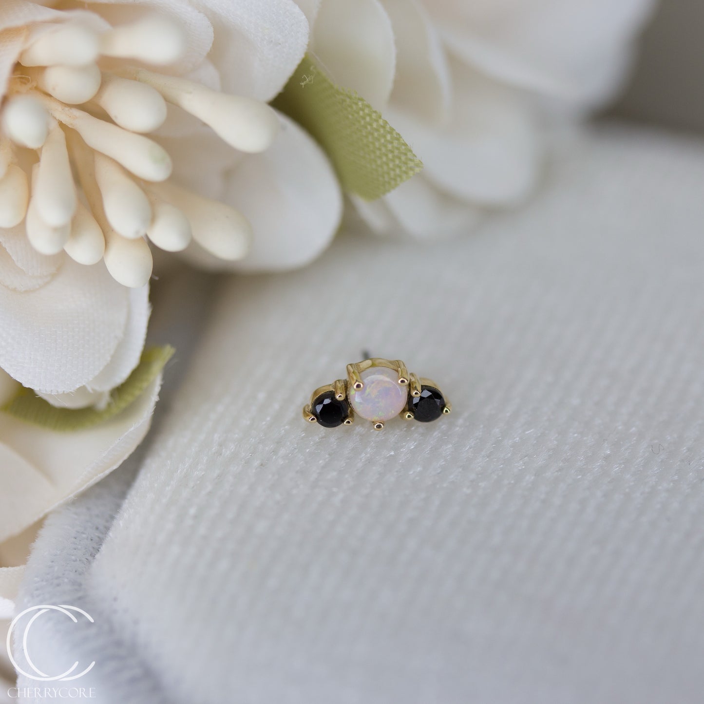 Croissant -Genuine Australian Opal and  Onyx- Threadless attachment