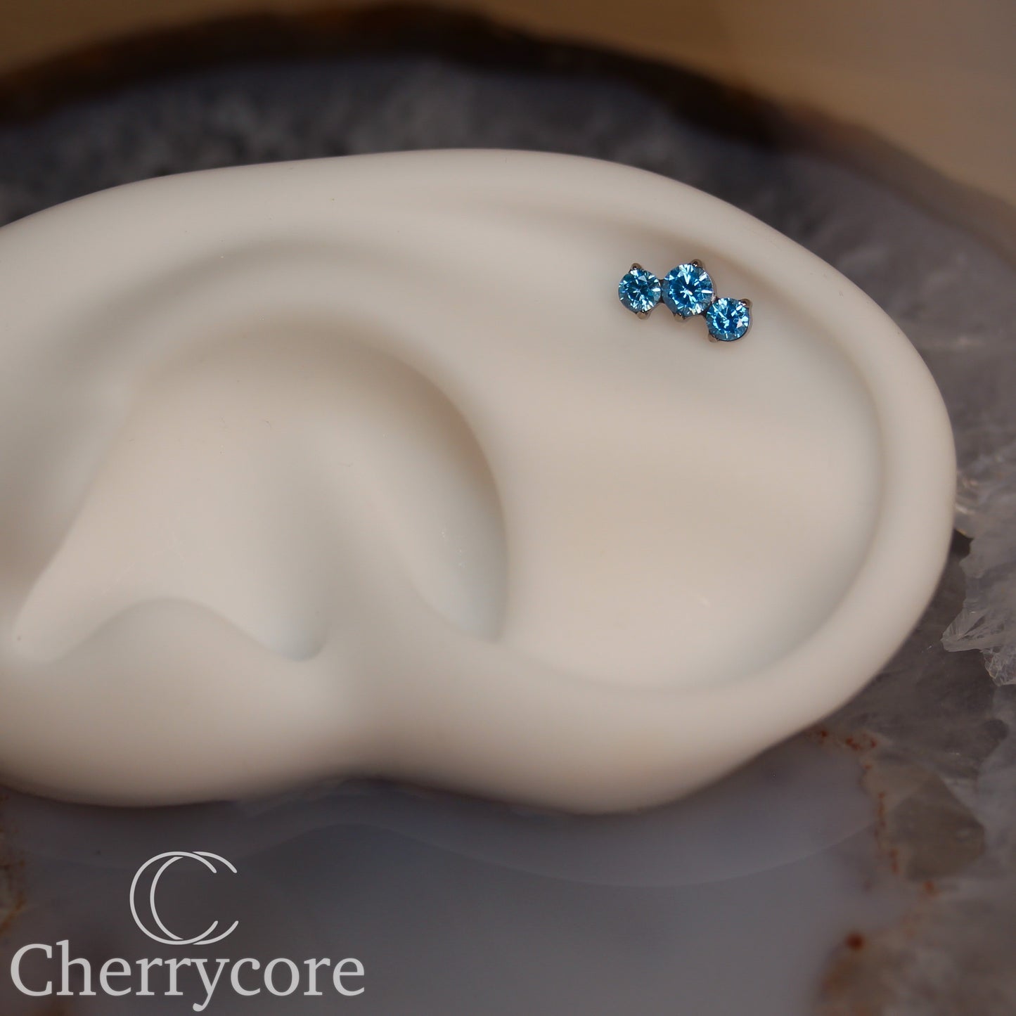 Prong Set Aqua Cz Mini Arc -  Titanium Threaded attachment