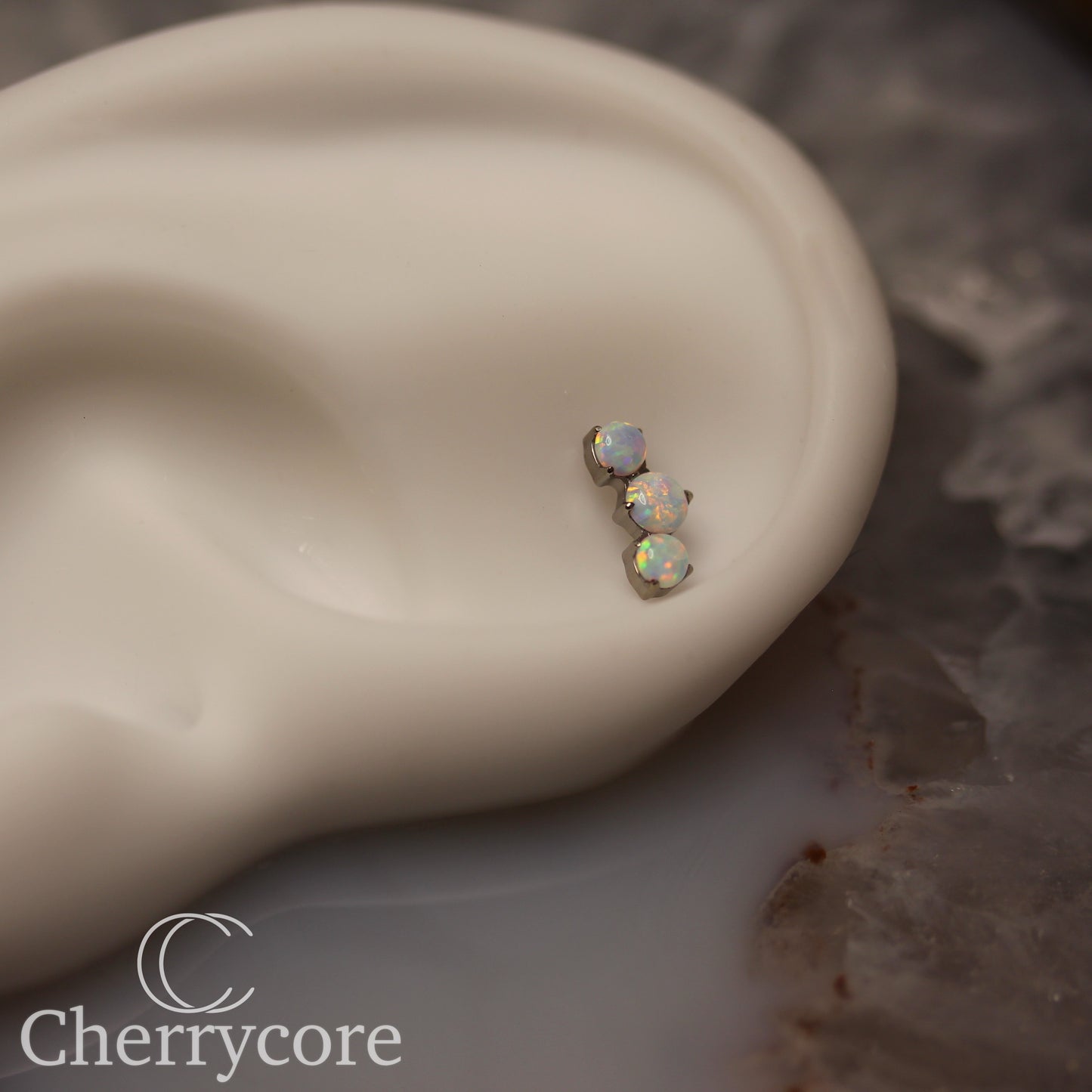 Prong Set White Opal Mini Arc -  Titanium Threaded attachment