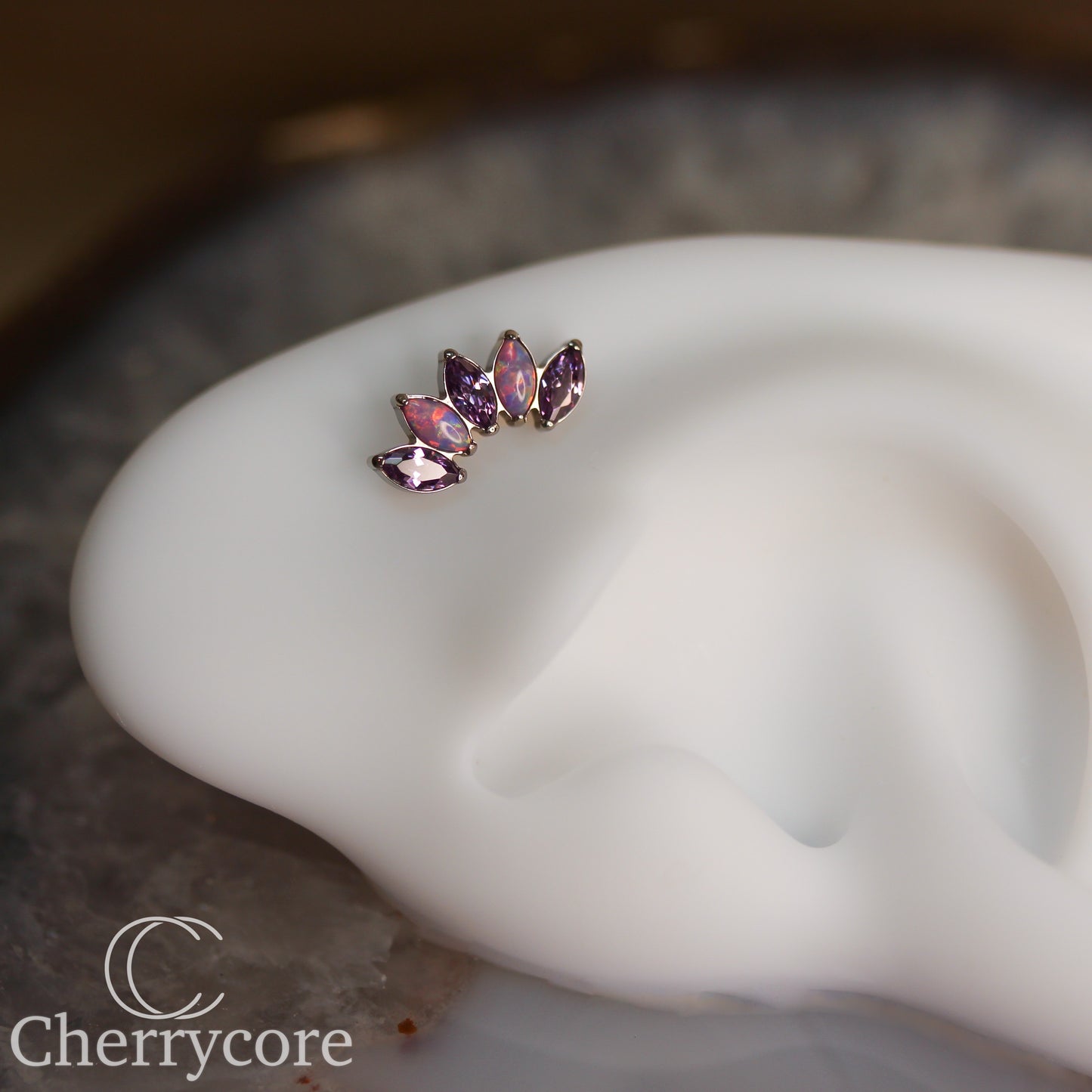 Lilac Opal & Amethyst CZ 5 Gem Marquise Fan- Titanium Threaded attachment