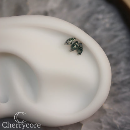 Mini Marquise Fan -Moss Agate - Titanium Threaded Attachment