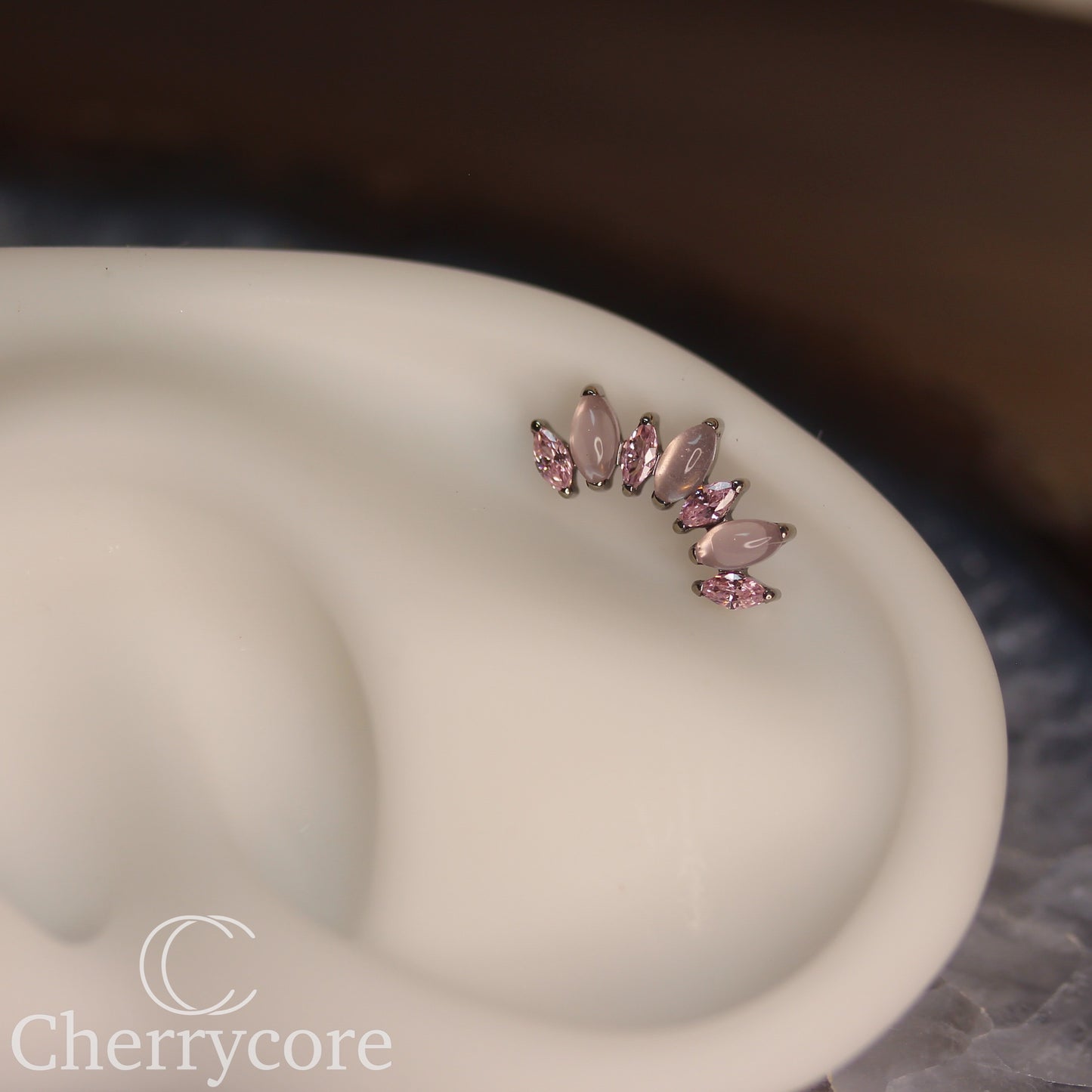 Natural Rose Quartz & Pink CZ Marquise Arc- Threaded attachment